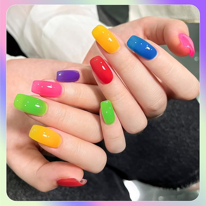 JR 9pcs 0.5oz Neon Gel Nail Polish Set Including Red Pink Nude Blue Orange Profesional Gel Polish Kit Soak Off Polish Home DIY Soak Off UV LED Nail Gel Kit DIY Manicure