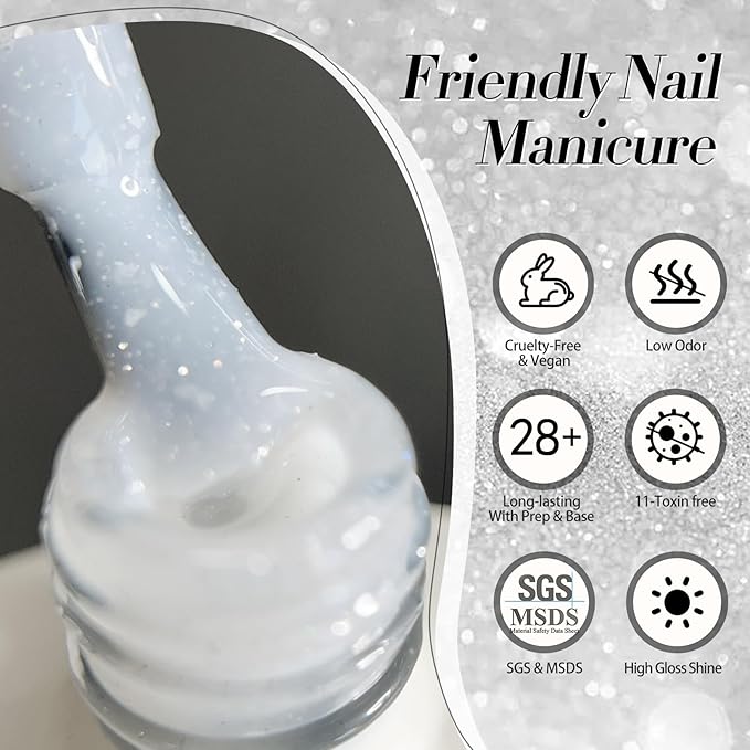 Born Pretty Jelly Gel Nail Polish, Shimmer Glitter Snow Jelly Gel, Milky White Translucent Natural Gel Nail Polish, Manicure Salon DIY for Women Girls 15ML