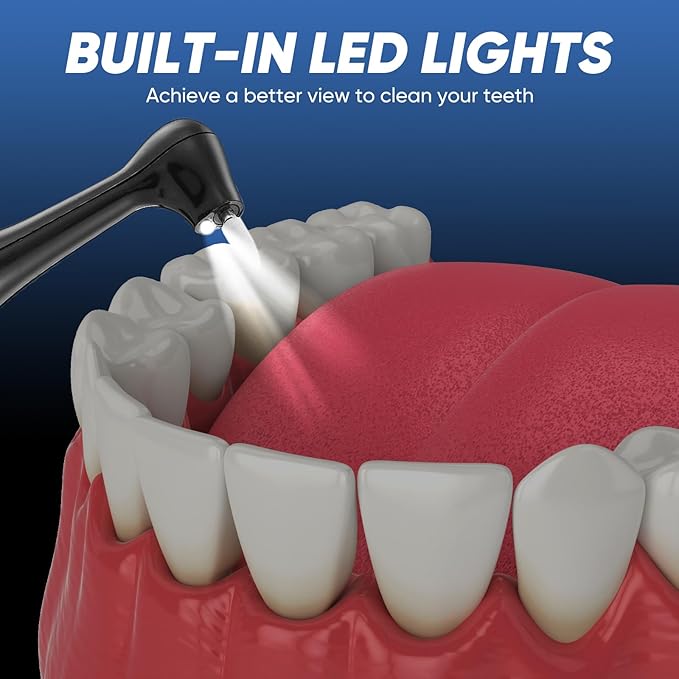 Saker Tooth Polisher, 2 Set Replacement Polishing Brush Heads(12pcs) Included, Rechargeable Tooth Polishing Kit, Dental Teeth Polisher with LED Light, 5 Speed Modes, Waterproof