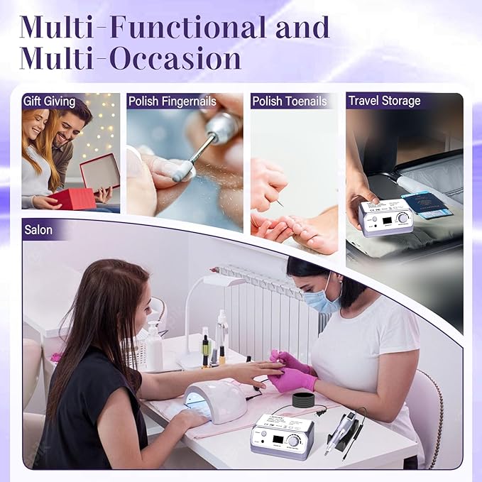 Nail Drill 35000RPM Electric Nail File Drill Nails Machine - Professional Nails Drill with 100pcs Sanding Bands and Nail Drill Bits for Acrylic, Gel Nail Manicure & Pedicure