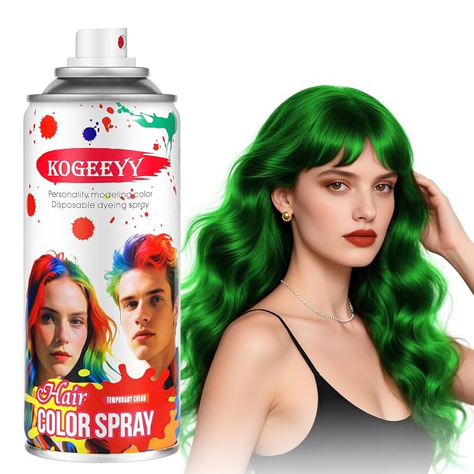Temporary Hair Color Spray for Kids Women,One-Time Use Green Hair Spray, Washable Temporary Hair Dye, Natural Hair Color Wax, Non-sticky Hair Spray for Cosplay,Party,Christmas,Halloween (Green,4.06Oz)
