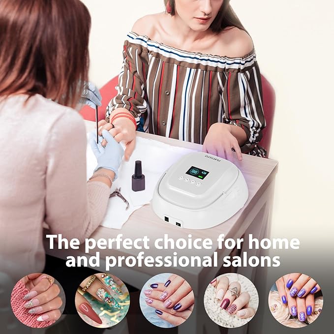 126W Cordless Rechargeable UV LED Nail Lamp with Large Space, Handle and Foot Rest, Fast Curing Gel Nail Dryer with 4 Timers for Salon and Home (White)