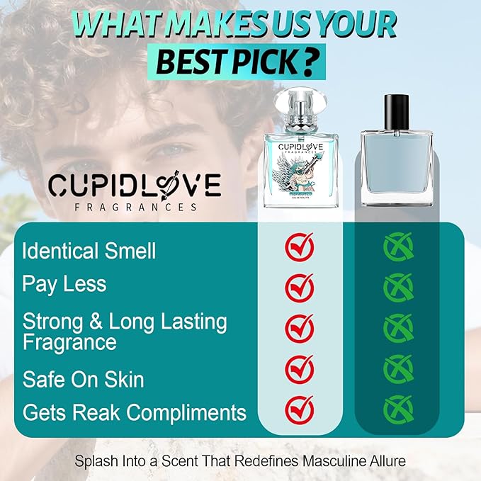 CUPIDLOVE Eau de Toilette Fresh Mens Pheromone Cologne - Citrus, Woody, Musky Fragrance - Notes of Bergamot - Everyday Wear Long Lasting Perfumes for Men 1.7 Fl Oz