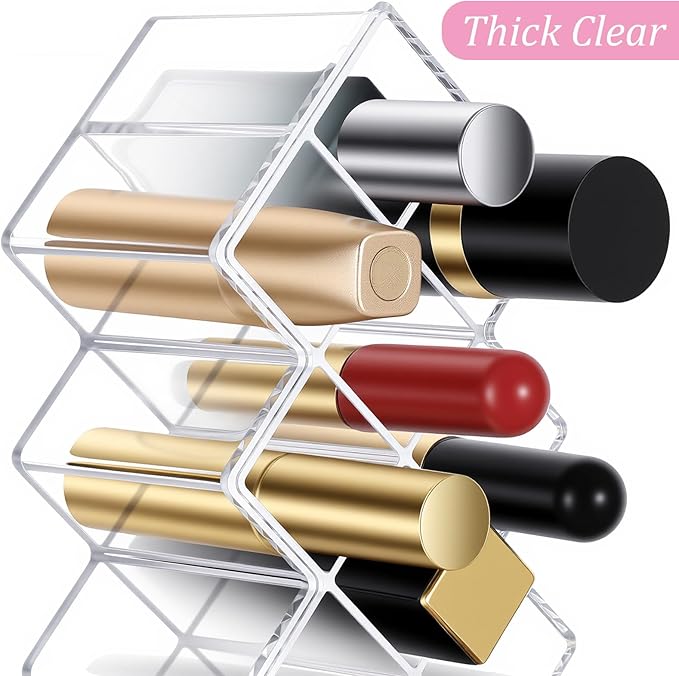 4 Pcs Lipstick Holder Organizer 16 Spaces Acrylic Stackable Fish Shape Lipstick Tower, Lip Gloss Storage Stand, Lipsticks Organizer Case Vertical for Lipgloss Organizers Makeup Vanity Display, Clear