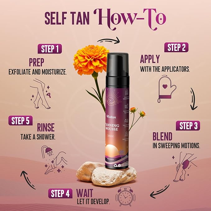 Self Tanner Mousse for Women - Medium Bronze Sunless Tanning Foam with Fake Tan Mitt & Strap, Buildable Natural Glow, Aloe Vera & Coconut, Vegan, Streak-Free, Odorless (8.5 Fl Oz)