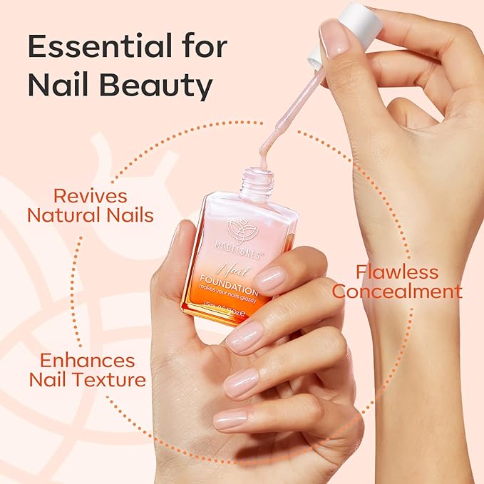 modelones Nail Strengthener, Glitter Clear Nail Natural Concealer Foundation Polish Air Dry Nail Growth Polish for Damaged Nails Imperfection Masking Gifts for Women 15ml