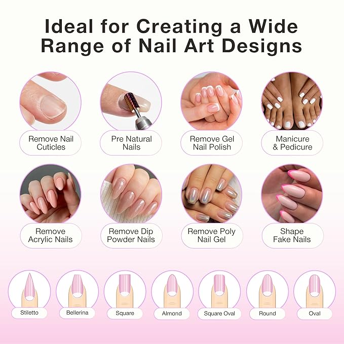 Curacoro Nail Drill 35000RPM Professional Brushless Electric Nail Drill Machine - Nail Efile for Acrylic Gel Nails, Low Noise Low Vibration