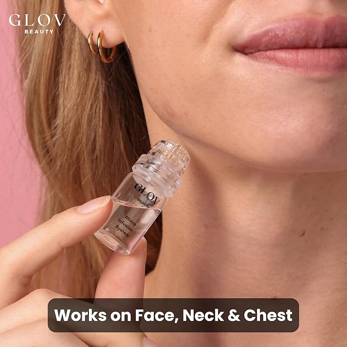 Glov Beauty Micro Infusion System for Face & Lips – 0.25mm 24k Gold Cosmetic Facial Stamp with Hyaluronic Acid, Collagen Peptides & Licorice Root Serum Ampoules (1x Infusion Application, 3x Serums)