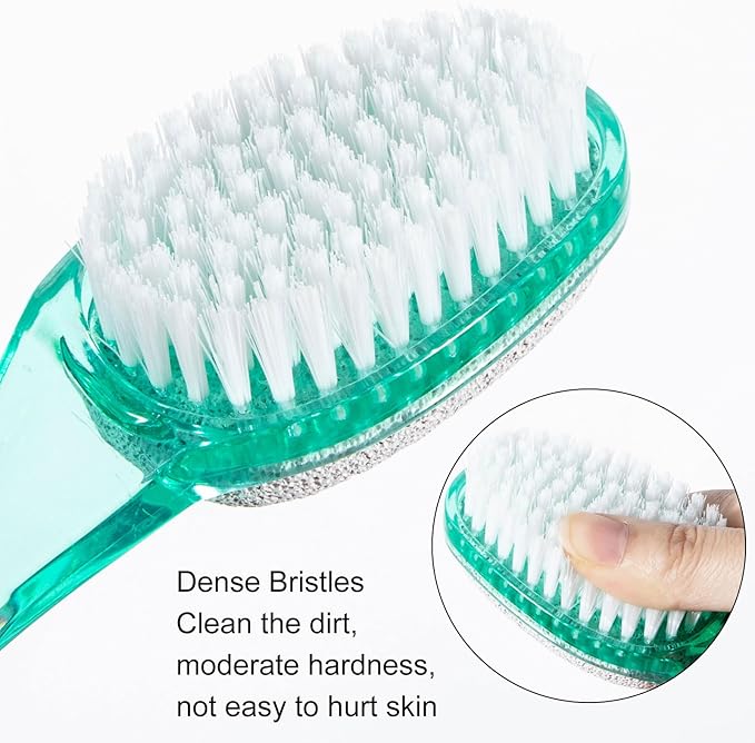2 Pcs Foot Brush for Shower with Handle 2 in 1,Ooloveminso Large Foot Pumice Stone Brush Scrubber Foot File Calluses Remove Suitable for Horniness Foot Spa,Foot Care Smooth Skin (Green&Transparent)