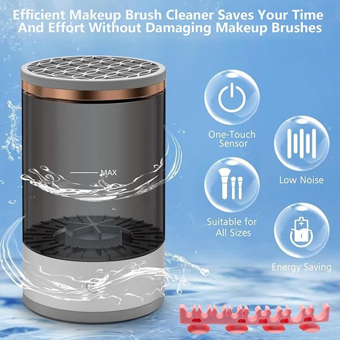 Electric Makeup Brush Cleaner Efficient Deep Cleaning and Drying of Mmake-Up Brushes Portable Automatic USB Cosmetic Brushes Cleaner Tool for All Size Beauty Makeup Brush Set(Grey)