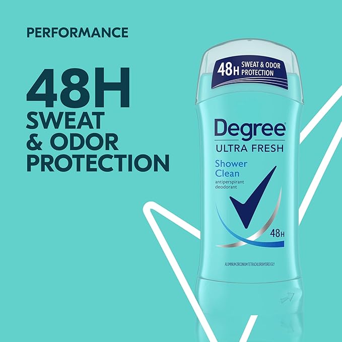 Degree Ultra Fresh Antiperspirant Deodorant Stick Shower Clean Pack of 4 for 48H Sweat and Odor Protection for Women, 2.6 oz