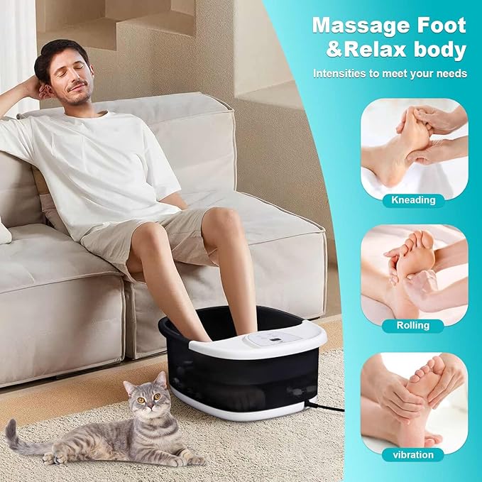 Foot Spa Bath Massager with Heat, Foot Bath with 22 Massage Rollers, Temperature Control, Jets, Bubbles, Epsom Salt and Vibration, Pedicure Foot Spa for Relaxation - Black
