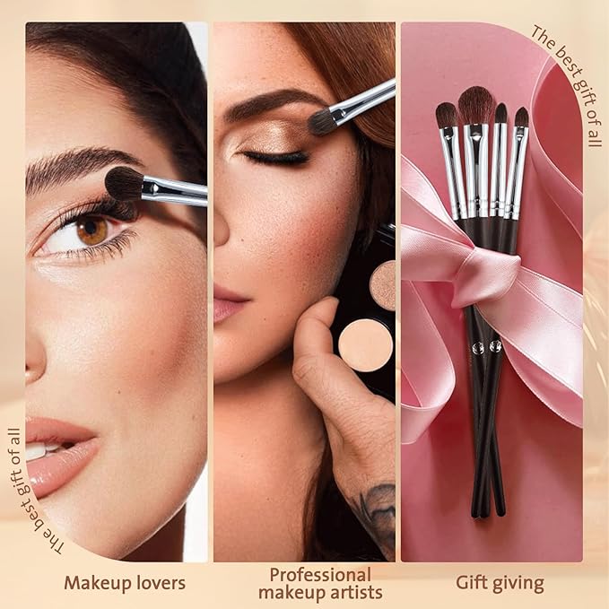 ENERGY Eye Makeup Brush Set 4PCS Professional Eyeshadow Blending Brushes Kit for Eyes Liquid Cream Powder Makeup Up Soft Fluffy Natural Goat Hair for Shader,Smudge,Crease Applicator with Travel Cover