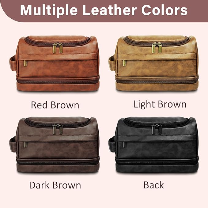 Personalized Toiletry Bag for Men Him, Gifts for Men, Custom Leather Travel Bag Shave Kit, Engraved Pattern Text, Ideal Christmas Gift for Dad, Birthday, Boyfriend, Anniversary, Husband, Son