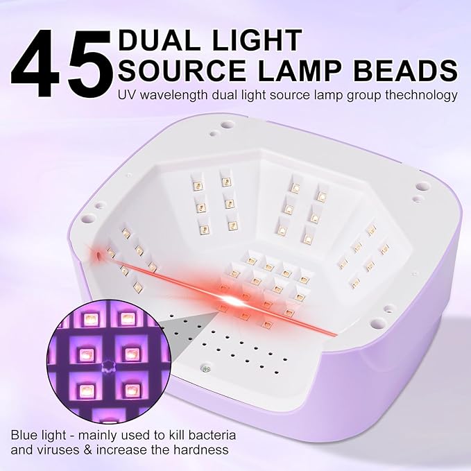LIMEGIRL UV LED Nail Lamp Kit for Gel Polish Professional Fast Curing Purple Dryer Light Set with 4 Timer Settings Cordless Rechargeable Nail Art Cure Machine with UV Gloves for Manicure Pedicure