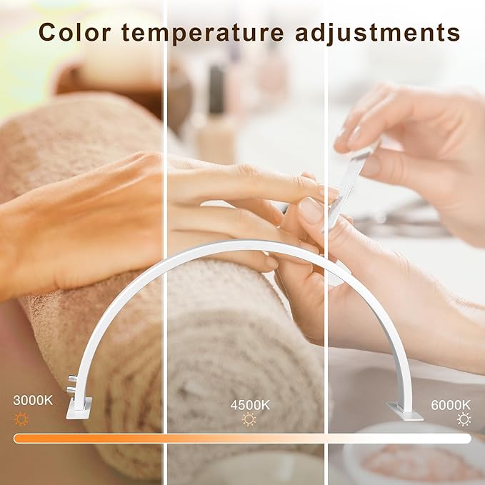 IMENE Half Moon Light, 29in Half Moon Light for Nail Desk, Half Moon Lamp Adjustable Color Temperature and Brightness Perfect for Nails Tech Manicure, Lash Extention, White