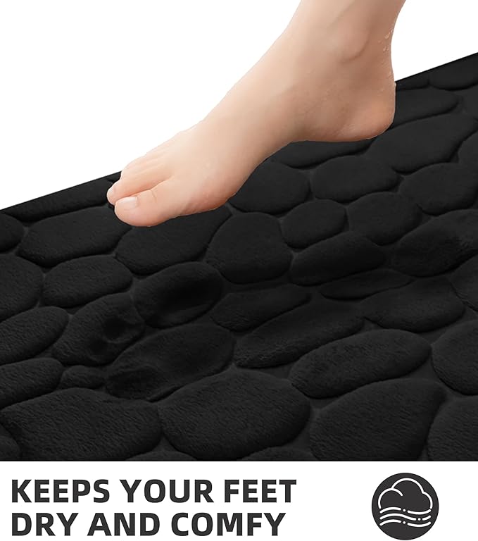 YIHOUSE Memory Foam Runner Rug, Cobblestone Bathroom Runner Rugs Super Water Absorbent Bath Mats for Bathroom Machine Washable Bath Rugs for Hallway Bedroom Laundry Room(20 x 47,Black)