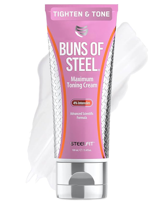 SteelFit Maximum Toning Cellulite Cream, Buns of Steel - Skin Firming & Tightening Body Lotion with Caffeine for Stretch Marks - Anti-Cellulite Remover Treatment for Booty, Thighs, Legs & Glutes