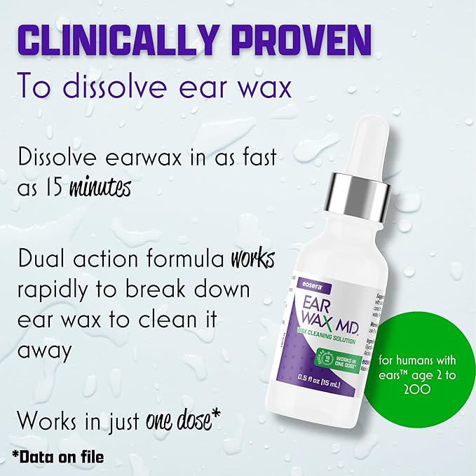 eosera® Ear Wax MD® - Ear Wax Removal Drops - Breaks Down & Dissolves Earwax in Just 1 Treatment - Doctor Recommended & Clinically Proven - Gentle & Safe - 15-mL