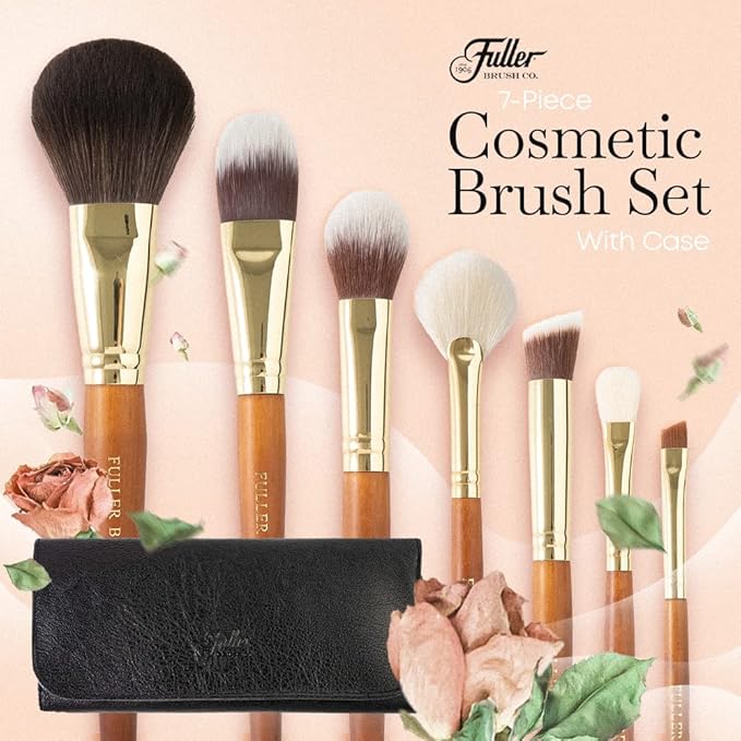 Fuller Brush Cosmetic Brush Set with Case – 7-Piece Makeup Brush Collection for Face & Eyes – Includes Powder, Foundation, Blush, Concealer, Eyeliner, Fan & Blending Brushes – Synthetic Bristles