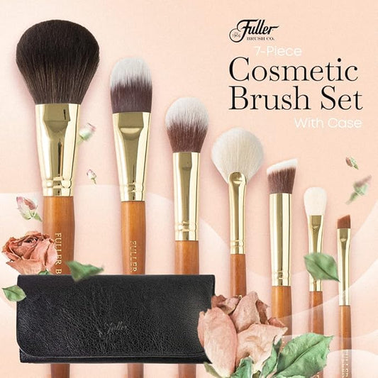 Fuller Brush Cosmetic Brush Set with Case – 7-Piece Makeup Brush Collection for Face & Eyes – Includes Powder, Foundation, Blush, Concealer, Eyeliner, Fan & Blending Brushes – Synthetic Bristles