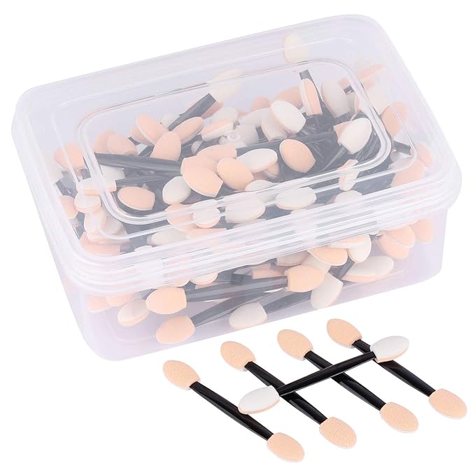 150 Eye Shadow Applicator Disposable Foam Makeup Brush Sponge Tipped Oval Eyeshadow Applicators Dual Sides with Container