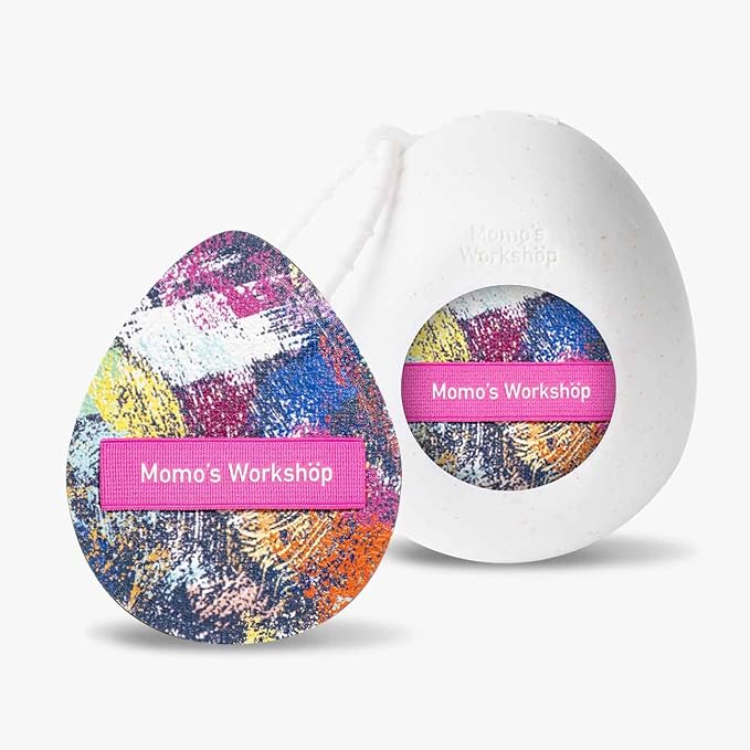 Momo's Workshop Graffiti Denim Egg Makeup Sponge 2-Pack,Ultra Firm Bounce Rubycell Sponge for Liquid-Full Coverage Foundation,for Dry/Combination Skin,Travel Friendly,2pcs &Storage Case