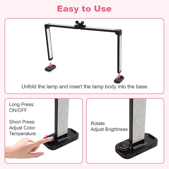 34in Half Moon Light for Nail Desk, Foldable LED Lamp for Nail Art, Tattooing, Craft Making, Stepless Dimming, 3000-6000K Color Temperature Adjustment, 456 Light Beads, White with Diamond