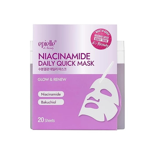 Epielle Niacinamide Korean Face Masks 20 Pack - Pore Minimizing Sheet Masks with Bakuchiol for Glowing Skin, Thanksgiving Essentials & Stocking Stuffers for Women K-Beauty