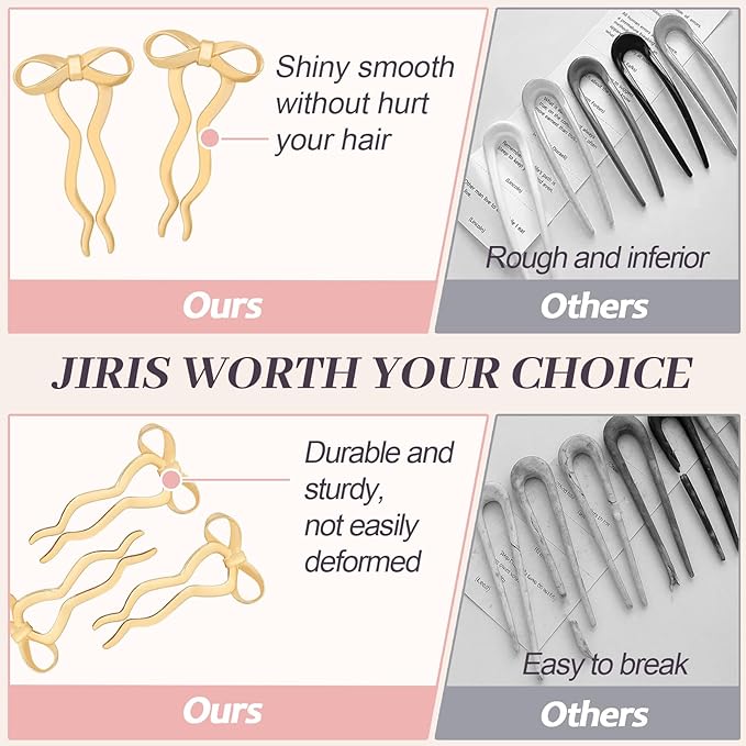 2PCS 5.5Inch Bow French Hair Pins Large U-Shaped Pins for Women and Girls Fashion Metal Hair Pin French Twist Hair Pins for Buns, Updos,Stylish and Functional(set5-gold)