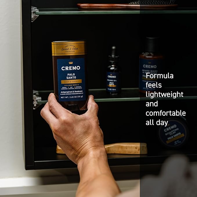 Cremo Palo Santo Antiperspirant & Deodorant for Men, 48-hour Sweat and Odor Protection, 2.65oz