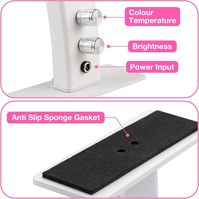 Noverlife 29in Half Moon Light for Nail Desk, 35W 2520 Lumen Manicure Nail Tech Lamp 3 Color Led Lash Light Tattoo Light, 3000k-6000k Stepless Dimming Brightness for Eyelash Beauty Spa Salon