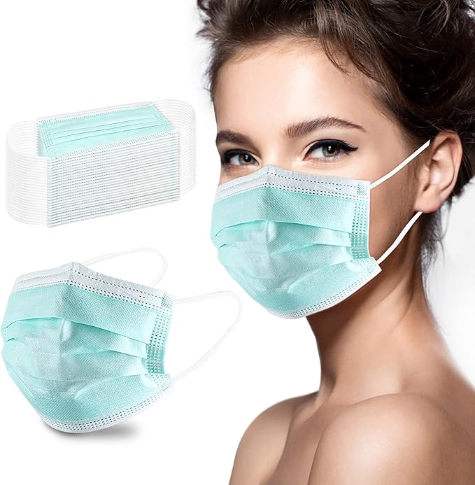 akgk Disposable Face Masks 100Pcs, 3 Layer Protective Face Mask Green Face Masks