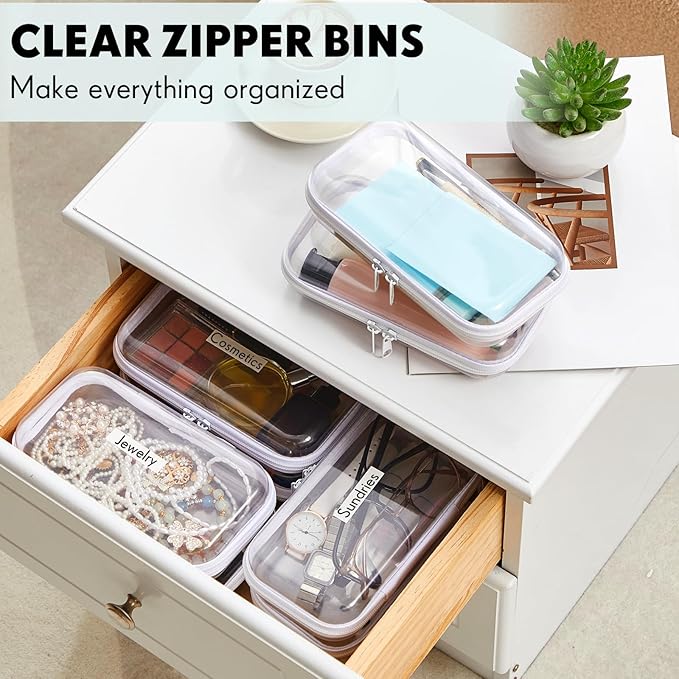 Sanwuta 10 Pcs Hard Zipper Case Clear Hard Pouches Plastic Zipper Pencil Box Toy Storage Bins Portable Plastic Container for Travel Toiletry Office Cosmetic Block Puzzle Organizer(S,Clear)