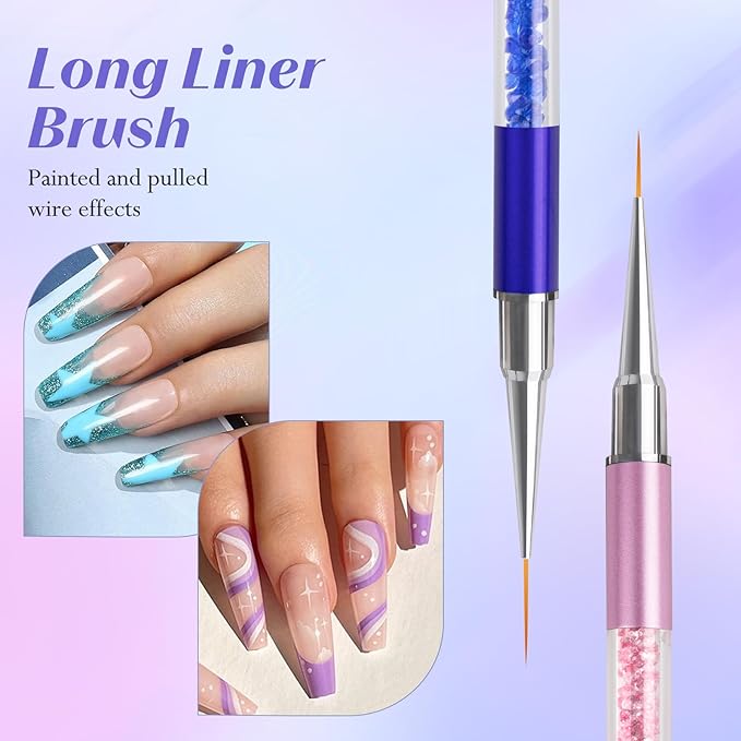 Nail Art Brushes, 5Pcs Nail Design Brushes with Nail Liner Brush and Fine Nail Art Pen for Salon at Home DIY Manicure (5/7/9/11/20mm)
