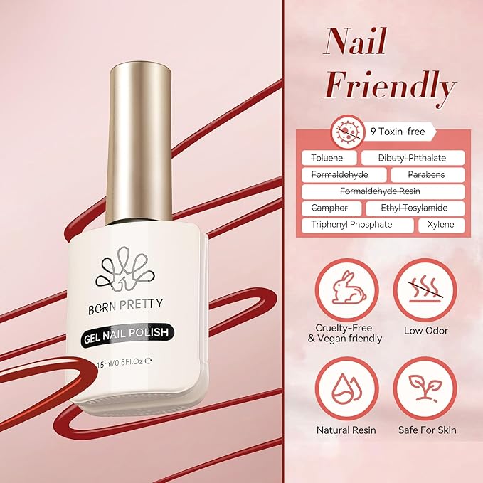 Born Pretty Dark Red Gel Nail Polish Fall Winter Burgundy Wine Red Nail Art Design Manicure Salon DIY at Home 15ml