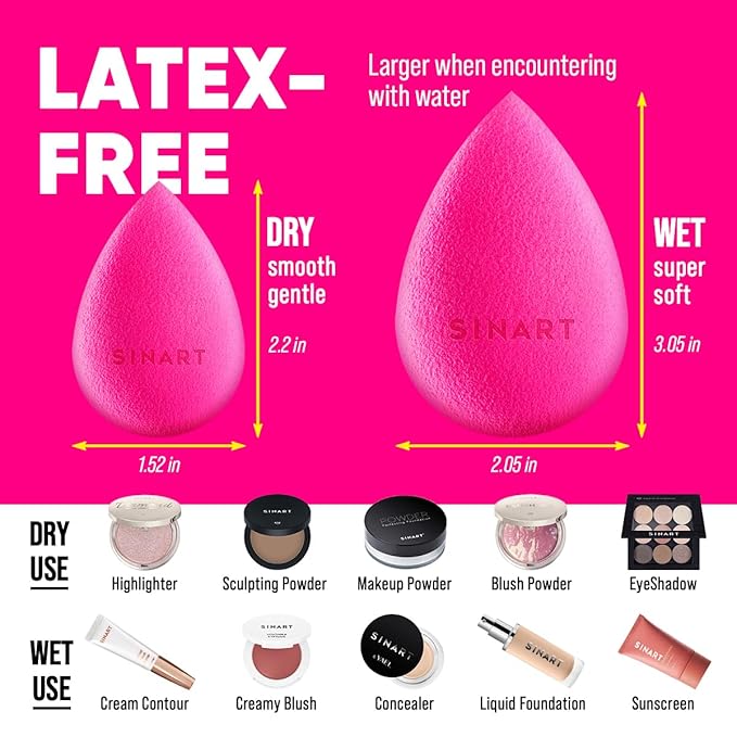 PROsponge | Makeup Sponge for Liquid Beauty Makeup. Premium Latex-Free foam. Foundation, Cream & Powder Blender. Saves Fondation & Streak Free Blending. (PINK)