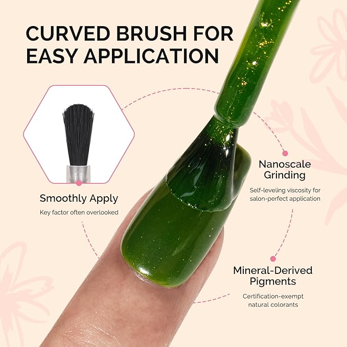 MelodySusie Fleurwee Plant Based Gel Nail Polish, Hema Free Glitter Dark Green Nail Polish Soak Off UV LED Gel Polish Gift for Women 21 Non Toxic Long Lasting Nail Art Manicure Salon DIY at Home P52