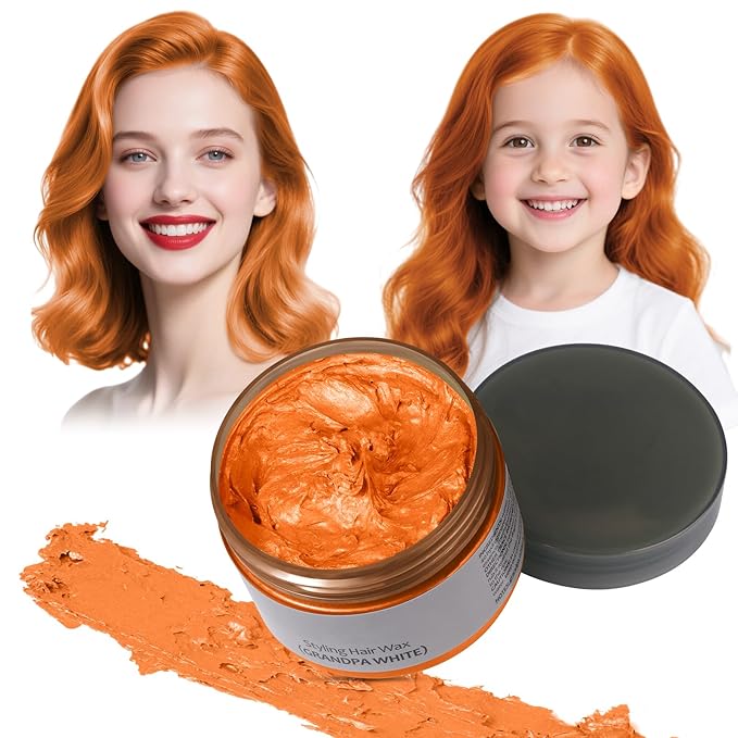 Orange Hair Color Wax - Temporary & Washable Hair Styling Mud Gel for Men, Women, Kids,For Halloween, Cosplay, Party, Crazy Hair Day & Children's Day