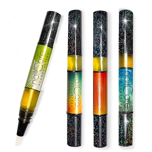 Cuticle Oil Pen for Nails - Nail Strengthener & Growth Serum for Damaged Nails, Hangnails w/Jojoba cuticle oil—Mixed Fragrances - Holographic Glitter Pens 4-Pack