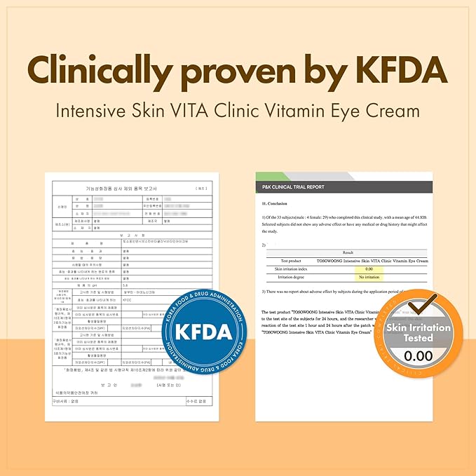 TOSOWOONG VITA Clinic Vitamin Eye Cream, Korean Skincare with 5% Arbutin, 2% Niacinamide, Hyaluronic Acid, Glutathione, Seabuckthorn Eye Serum for Fine Lines & Wrinkles, Puffiness, 15ml / 0.5 fl. oz.