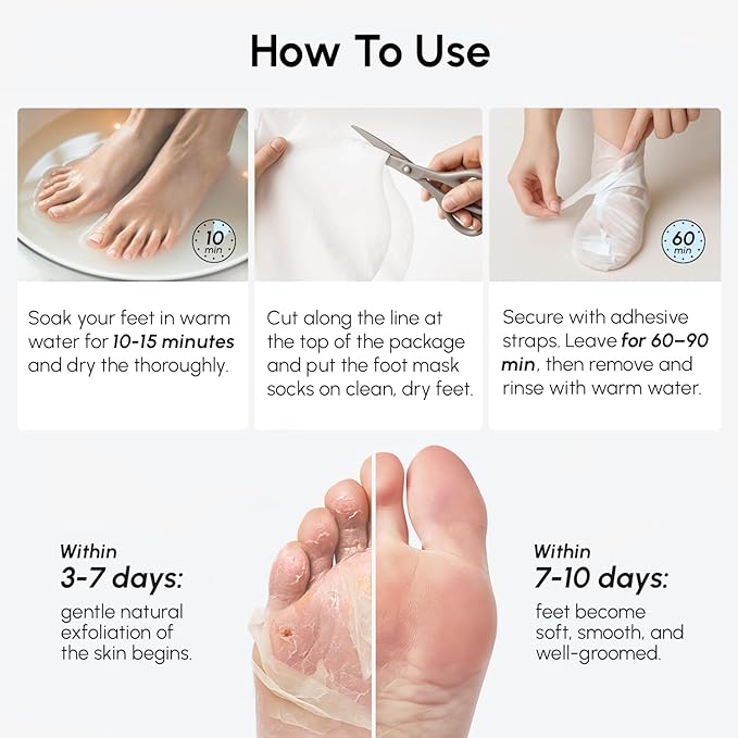 MAREE Foot Peeling Mask – 3-in-1 Foot Mask for Dry Cracked Feet, Callus Remover – Dead Skin Exfoliating Foot Peel Mask with Glycolic Acid – Moisturizing Socks for Men – Spa Self Care Gifts for Women