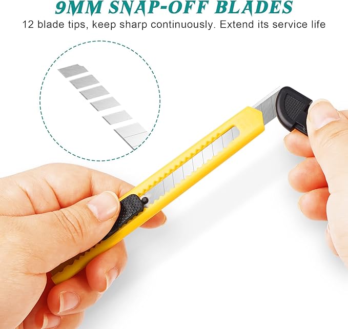 20-Pack Retractable Utility Cutter | Auto-Lock Design with 9mm Snap-off Blades | Carton & Cardboard Opener for Office/Home | Disposable Exacto Razor Tool