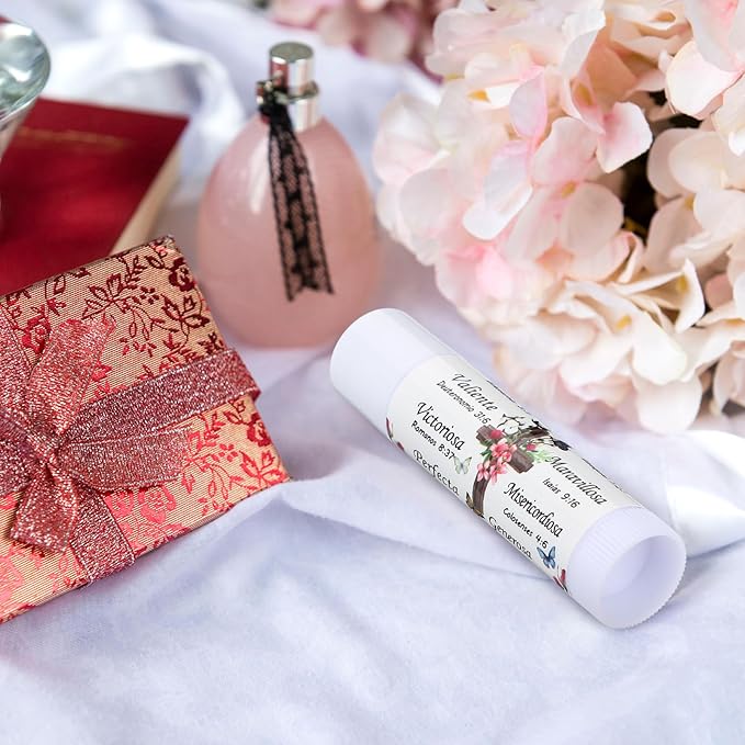 50 Pcs Christmas Christian Lip Balm Bulk Bible Verses Lip Balm Scripture Christian Gifts for Women Faith Religious Church Party Favor Inspirational Gift for Coworker Staff Employee(Rose)