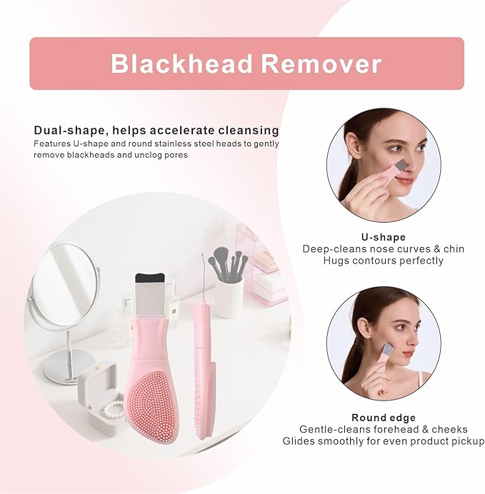 Blackhead Remover & Silicone Face Scrubber,Face Spatula,Facial Cleansing Brush, Pore Brush, Face Scrubber Exfoliator for Facial Deep Cleansing (Pink)
