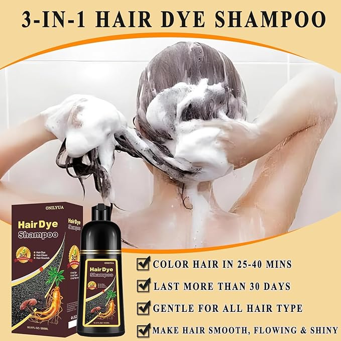 Purple Hair Dye Shampoo 3 in 1 for Vibrant Hair Color, Long-lasting & Natual Hair Color Shampoo, Herbal Ingredients Natural Shampoo Hair Dye Effect in Minutes, Gifts for Men Women 500ml
