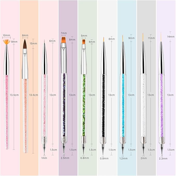 Nail Art Brushes 9PCS Nail Brush Set with Liner Brush and Dotting Pens for Home and Professional Salon Use