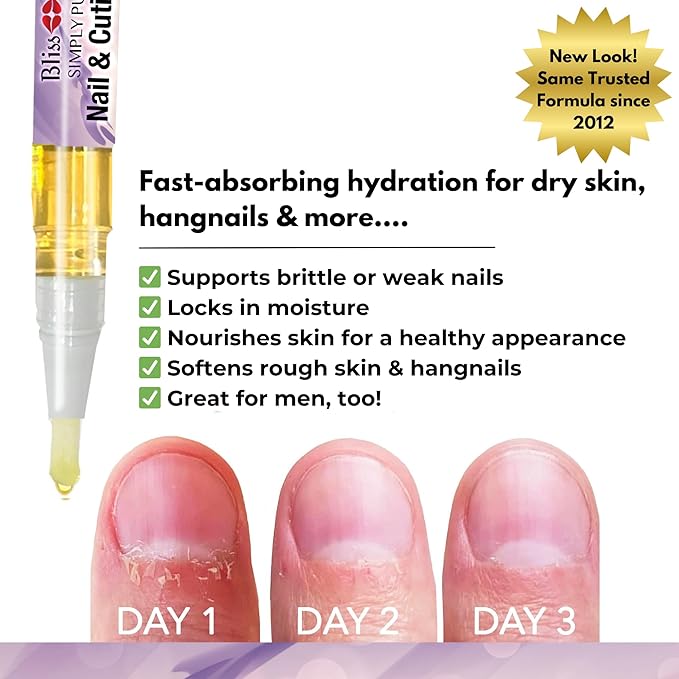 Bliss Kiss | 4 Lavender Vanilla | Oil Cuticle Pen w/Vitamin E & Jojoba⏤Nail Strengthener Nail Growth Serum for Brittle Peeling Breaking Thin Nails