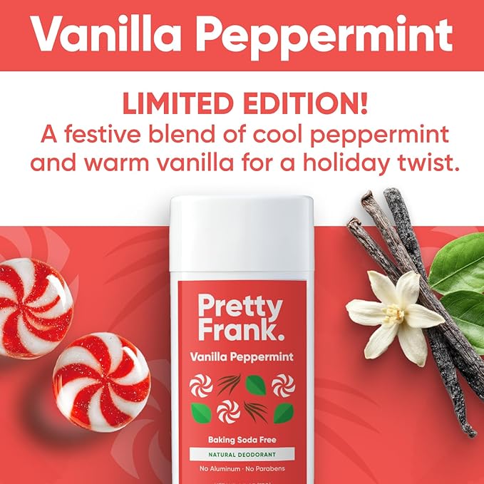 Pretty Frank Natural Aluminum-Free Deodorant Stick, Baking Soda-Free, Vanilla Peppermint (1-Pack) | Sensitive Skin Friendly, Effective Odor Control for Women & Men, Organic Ingredients