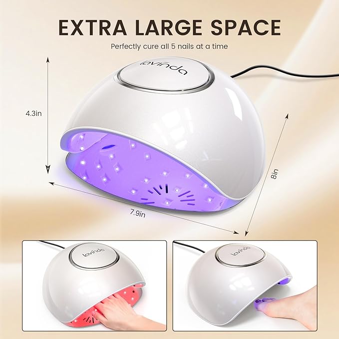 Lavinda 2-in-1 UV LED Nail Lamp with Red Light Skincare, 54W UV Light for Gel Polish Nails, Professional Fast Curing Nail Dryer with Auto Sensor & 4+2 Timer Settings, Nail Art Tools for Salon Home Use
